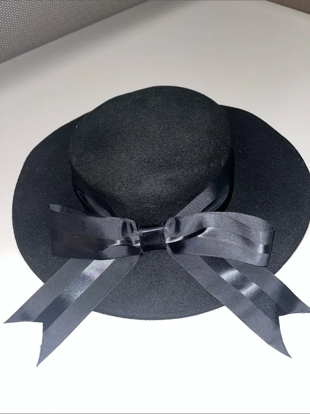 Michael Howard’s 100% Wool Black Wide-Brim Hat with Satin Ribbon